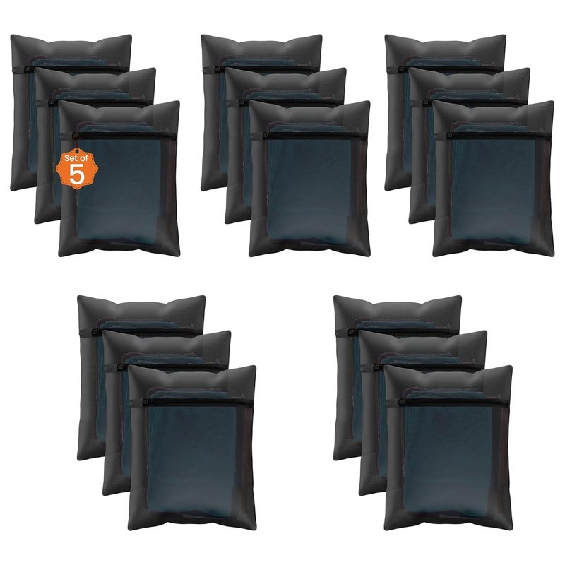 Kuber Industries Set of 15 Polyester Mesh Laundry Bag with Zip Reusable Washing Bags for Washing Machine Ideal for Delicate Fabrics Lingerie Shoes Protection YZ6BLK Black - Image 1