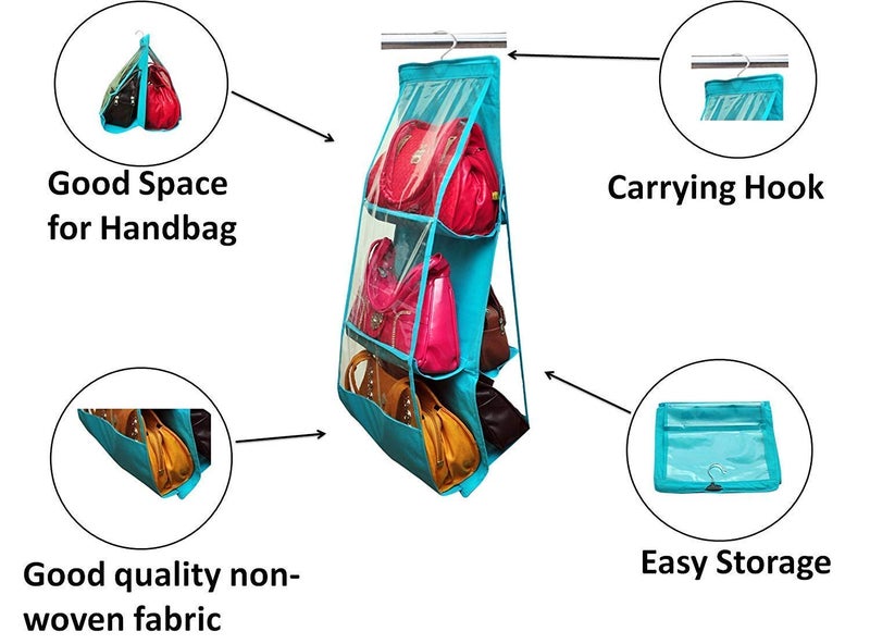 Arkit Arkit 6 Pocket Foldable Hanging Purse Handbag Storage Organizer Transparent Purse Bag Collection Storage Holder Wardrobe Handbag Purse Pouch Closet Space Saving Organizer Rack wallet Hanger  - Image 4