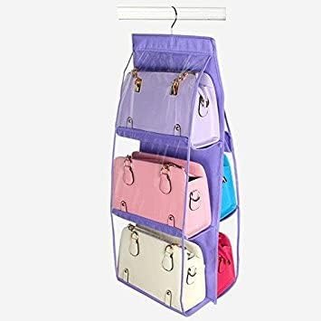 Arkit Arkit 6 Pocket Foldable Hanging Purse Handbag Storage Organizer Transparent Purse Bag Collection Storage Holder Wardrobe Handbag Purse Pouch Closet Space Saving Organizer Rack wallet Hanger  - Image 5