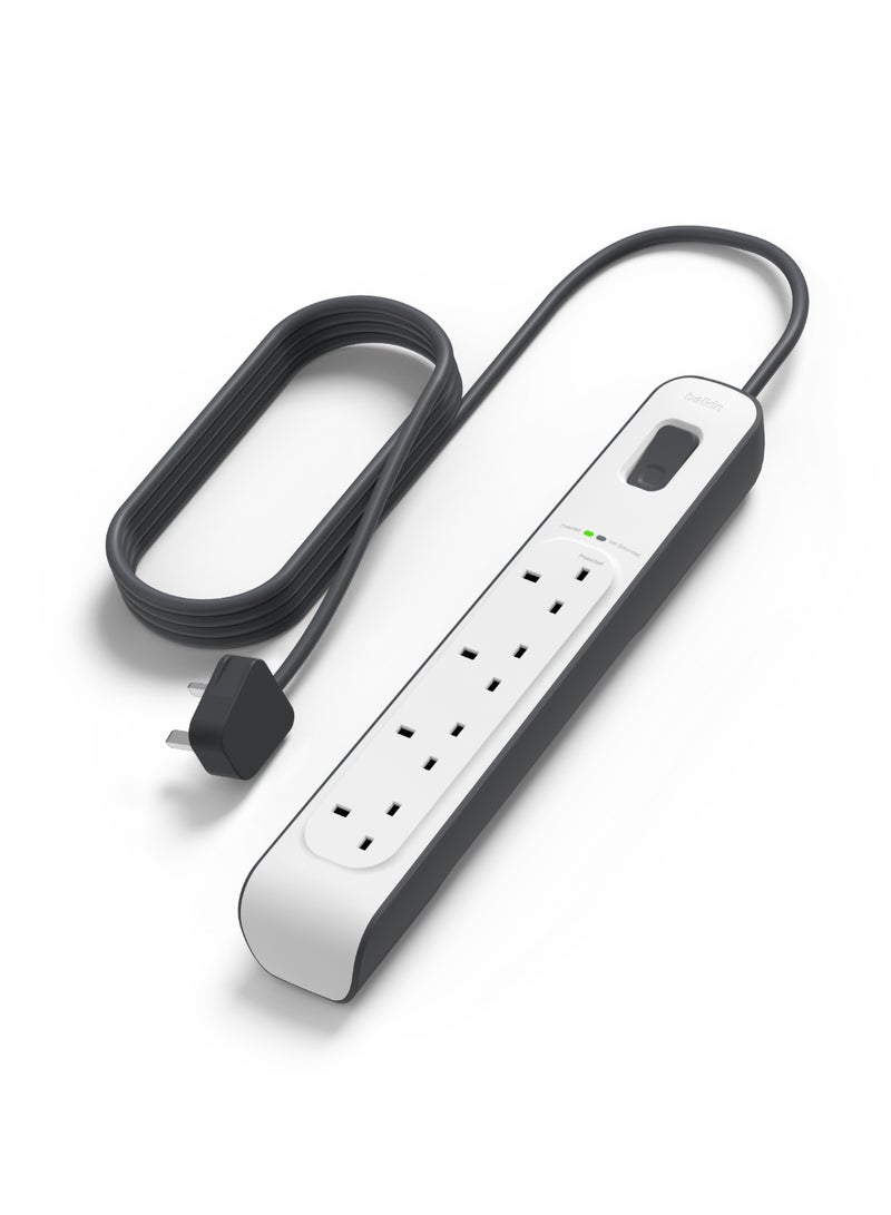 Belkin Bsv400Af2M 4-Way Surge Protection Strip With 2 Meters Cord Length - Heavy Duty Electrical Extension Socket, Durable And Robust Housing, 14Awg Capacity With On/Off Switch - White, 2 Meter V1 White 2meter - Image 1