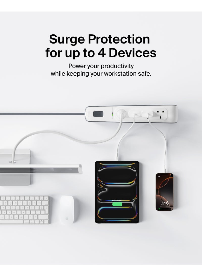 Belkin Bsv400Af2M 4-Way Surge Protection Strip With 2 Meters Cord Length - Heavy Duty Electrical Extension Socket, Durable And Robust Housing, 14Awg Capacity With On/Off Switch - White, 2 Meter V1 White 2meter - Image 4