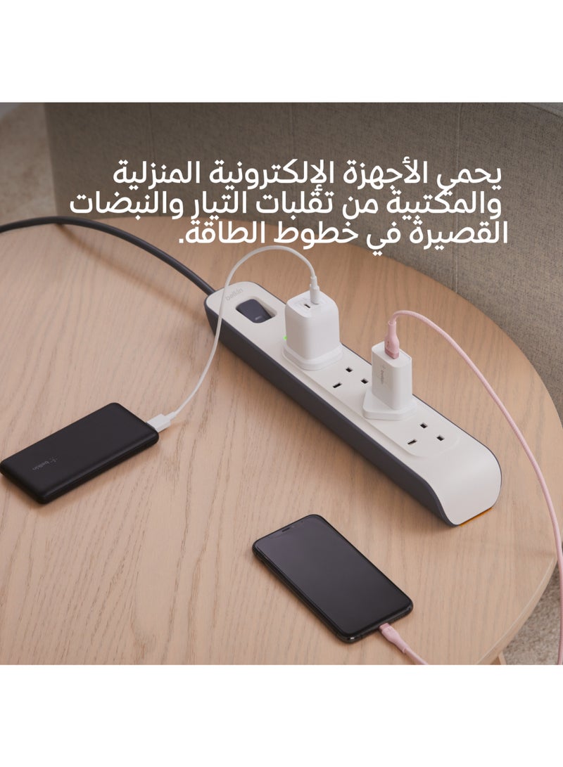 Belkin Bsv400Af2M 4-Way Surge Protection Strip With 2 Meters Cord Length - Heavy Duty Electrical Extension Socket, Durable And Robust Housing, 14Awg Capacity With On/Off Switch - White, 2 Meter V1 White 2meter - Image 3