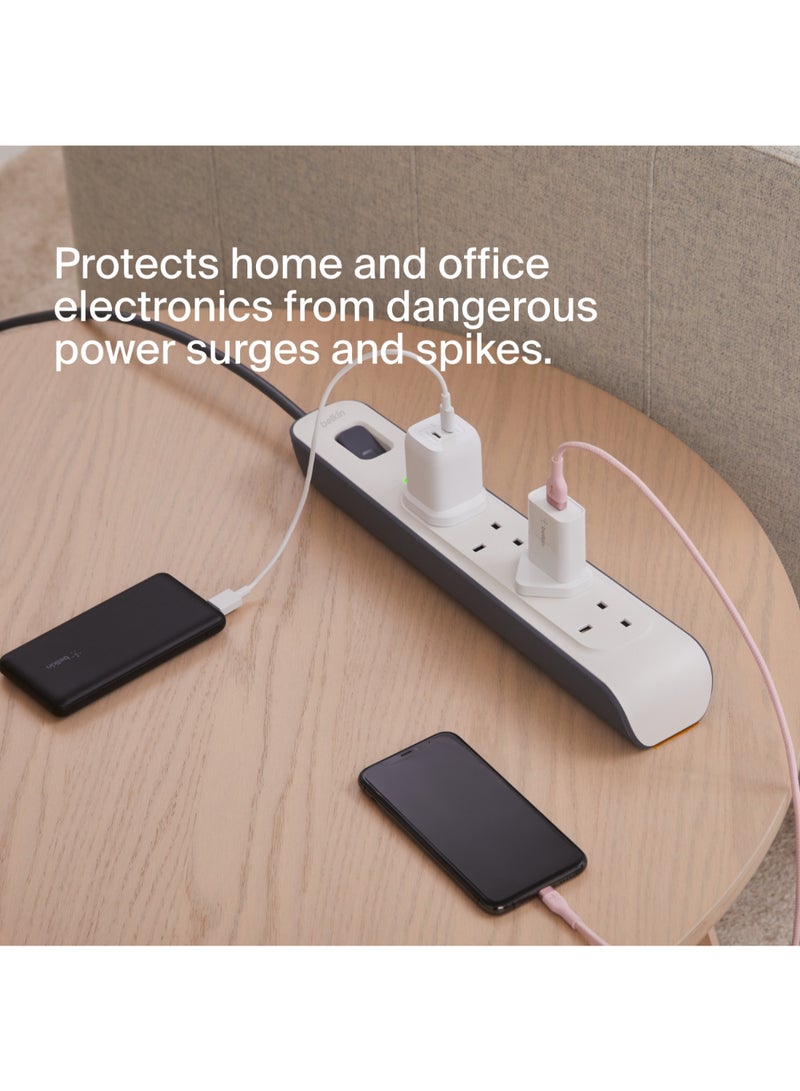 Belkin Bsv400Af2M 4-Way Surge Protection Strip With 2 Meters Cord Length - Heavy Duty Electrical Extension Socket, Durable And Robust Housing, 14Awg Capacity With On/Off Switch - White, 2 Meter V1 White 2meter - Image 2