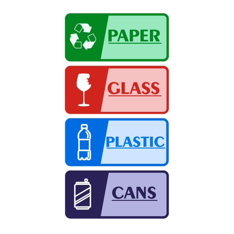 LUHIMO 4PCS Recycle Stickers for Trash Binsï¼ŒSelf-Adhesive Waterproof and Fade Resistant Trash Recycle Stickers, Recycling Labels for Trash Can for Home, Office, Apartment, Hotel, School and Public Area - Image 1