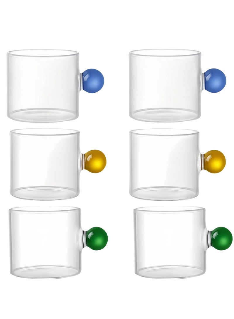 Daily coffee mugs, colored ball handle,Tea cups, 6-piece set, glass, 100ml  - Image 1