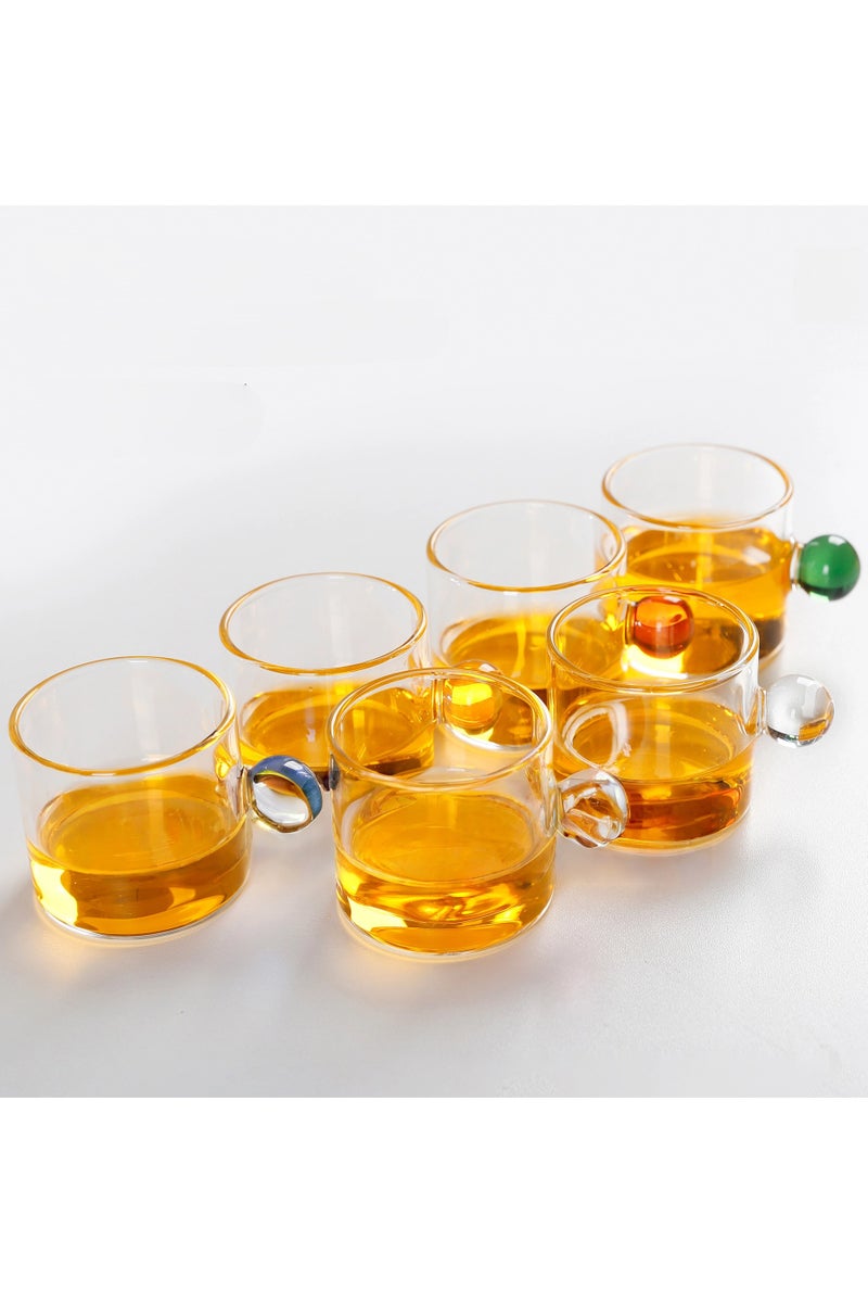 Daily Tea cups, colored ball handle,coffee mug set, 6-piece set, glass, 100ml - Image 1