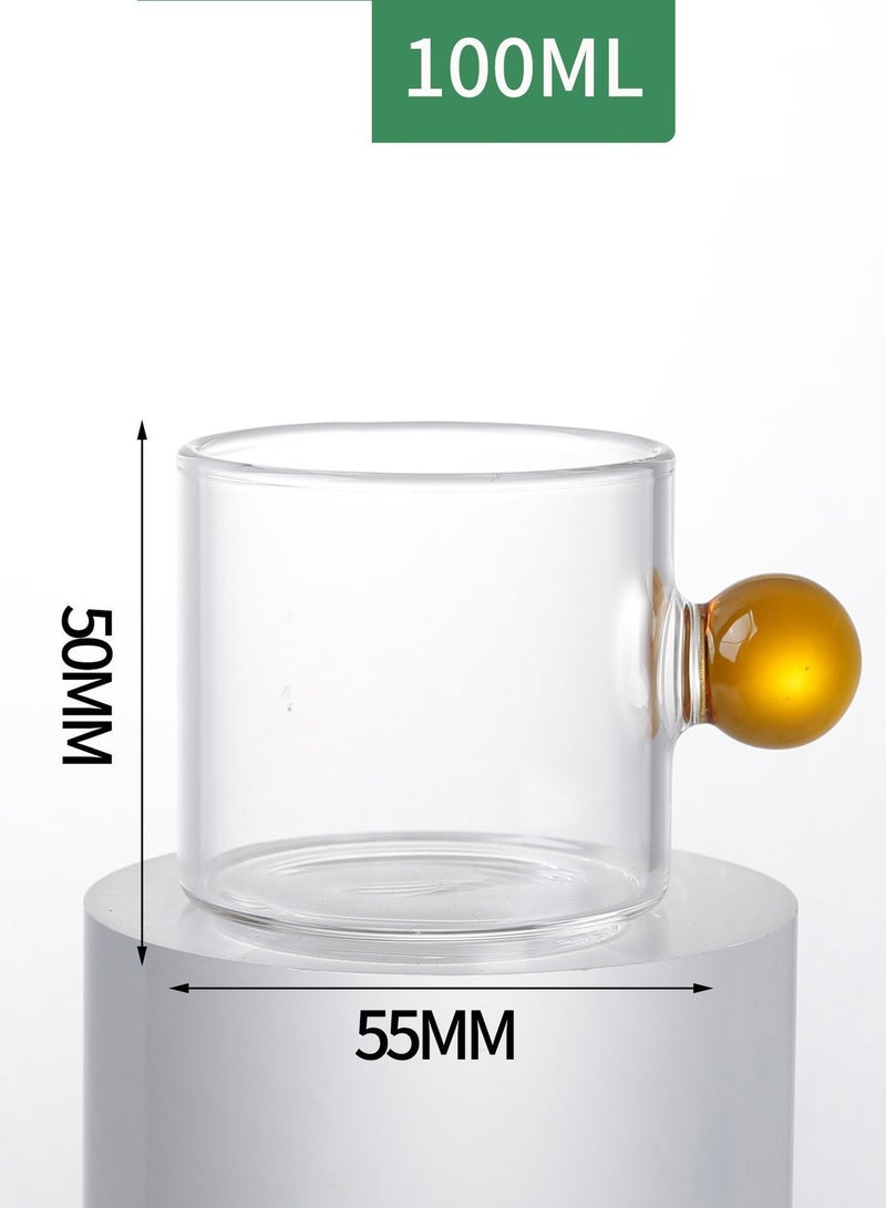 أكواب الشاي اليومية ، مقبض الكرة الملونة ، مجموعة فنجان القهوة ، مجموعة من 6 قطع ، زجاج ، 100 مل - Image 4