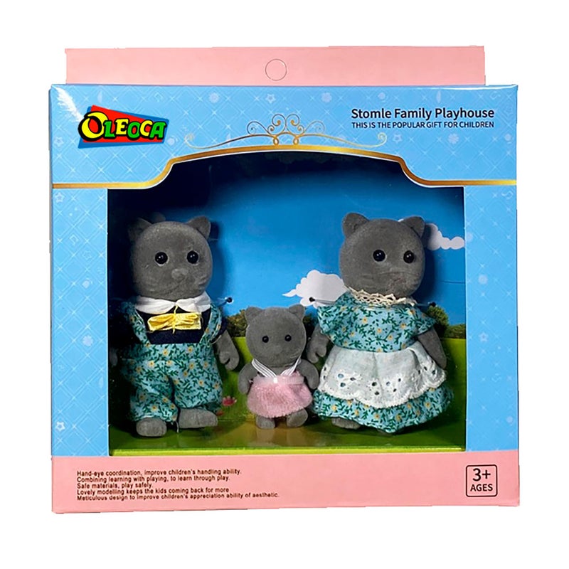 Oleoca Family Gray Cat Figures - Set Of 3 Collectible Flocked Mini Dolls With Removable Clothes  Miniature Dollhouse Pretend Play Figures For Kids Ages 3+ - Image 4