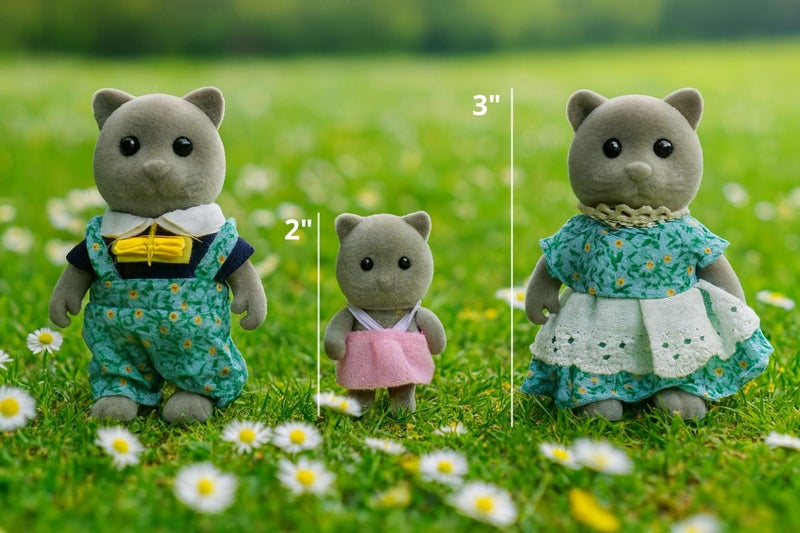 Oleoca Family Gray Cat Figures - Set Of 3 Collectible Flocked Mini Dolls With Removable Clothes  Miniature Dollhouse Pretend Play Figures For Kids Ages 3+ - Image 3