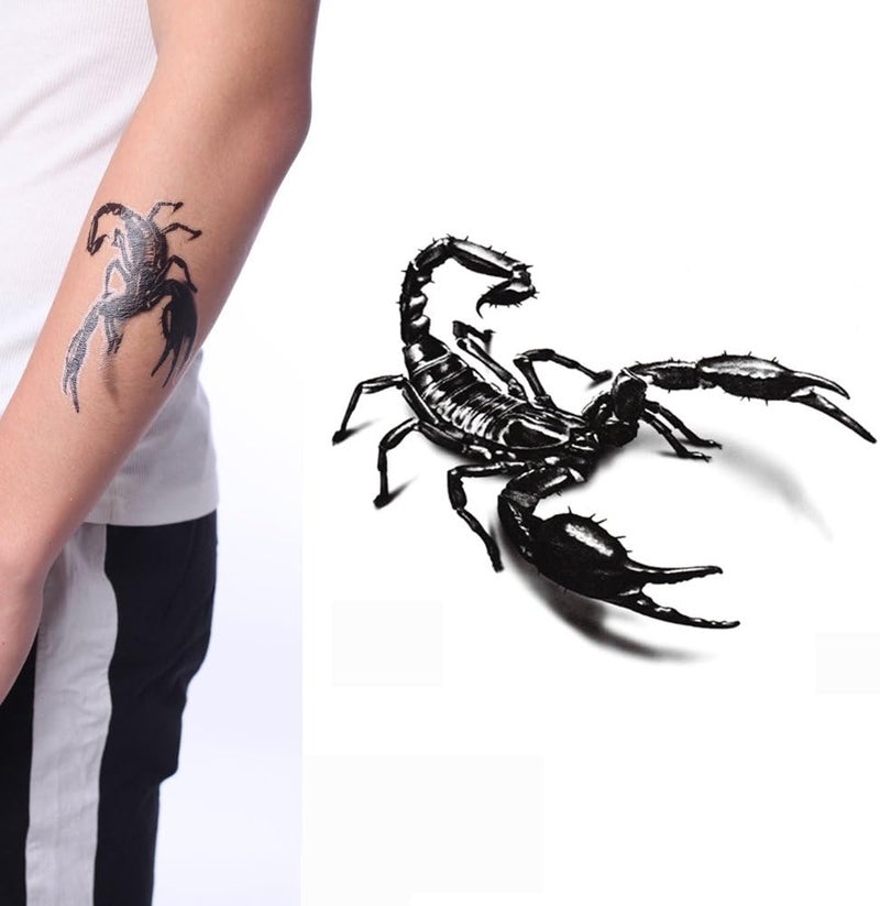 Yeeech 3D Scorpion Temporary Tattoos Sticker for Men Black (2 Sheets)