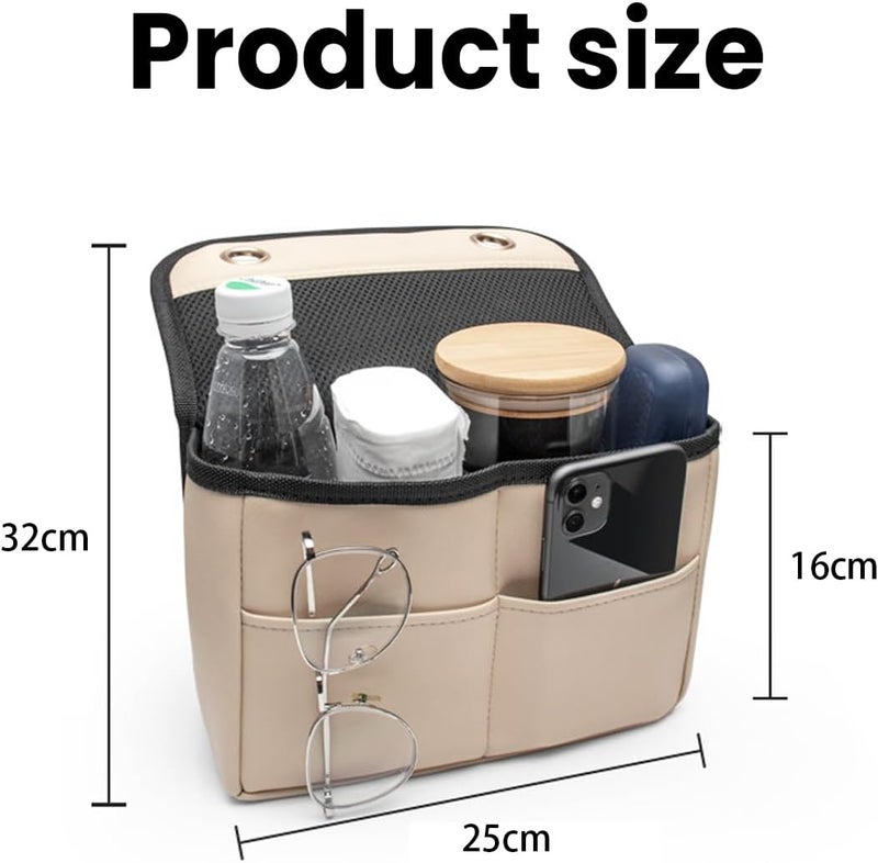 JNNJ PU Leather Car Seat Storage Bag - Multi-Pocket Organizer for Bottles, Toys, and Phone (Brown Red) - Image 2