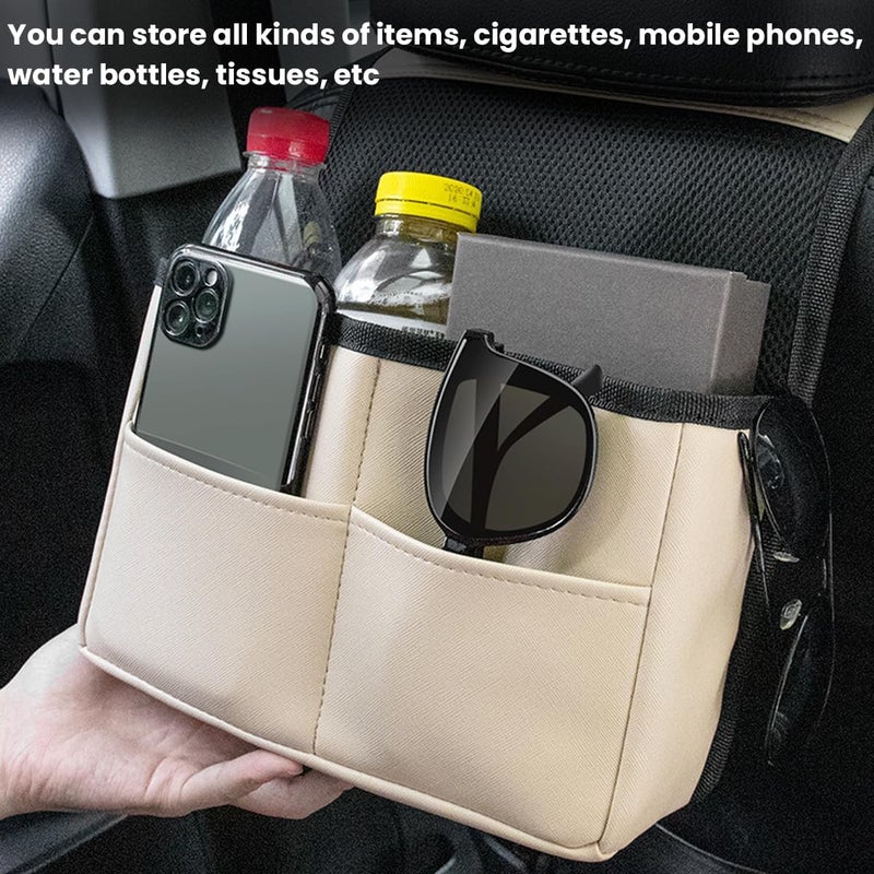 JNNJ PU Leather Car Seat Storage Bag - Multi-Pocket Organizer for Bottles, Toys, and Phone (Brown Red) - Image 3