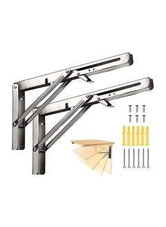 Vixel VIXEL Folding Stainless Steel Shelf Brackets 10 Inch for Shelf and Table Work Bench   2 piece Set  - Image 1
