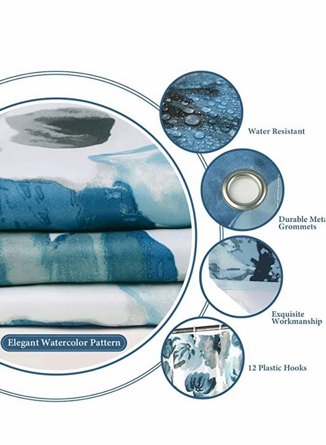 Shower Curtains for Bathroom Decor with 12 Hooks, 180 x 180 cm Watercolor Floral Bathroom Curtain Decor, Heavy Gray Shower Curtain, Blue and Gray - Image 5