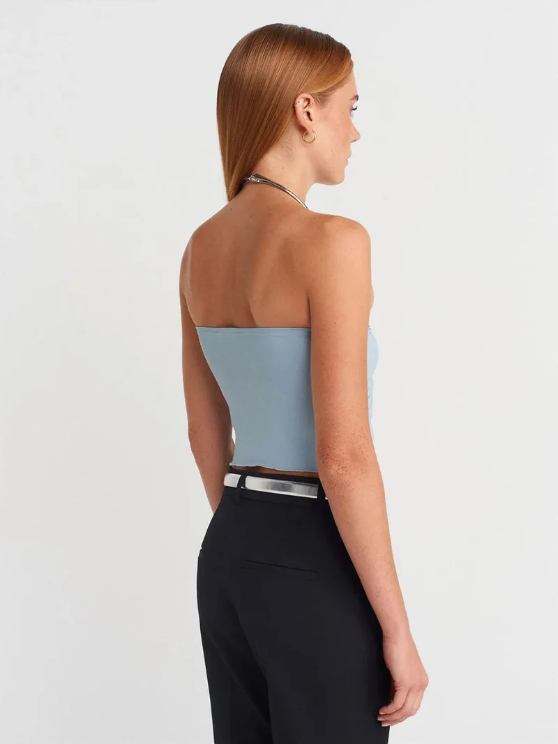 ديلفين Dilvin Women’s Strapless Crop Blouse With Tie Detail