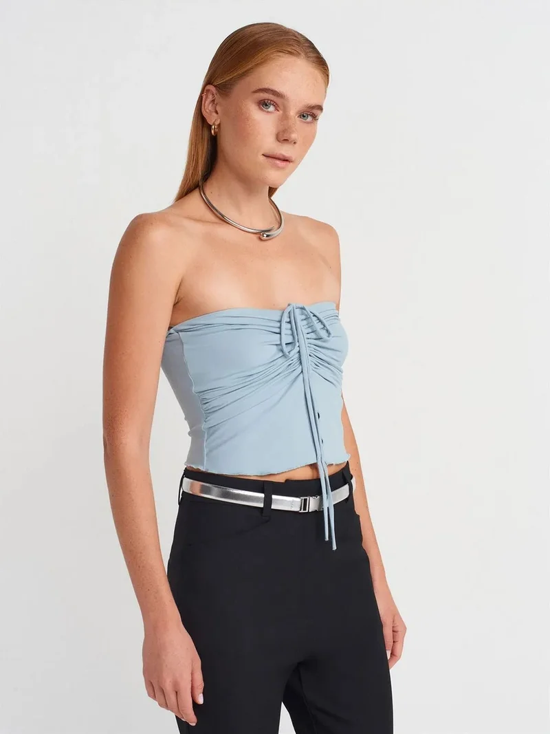 ديلفين Dilvin Women’s Strapless Crop Blouse With Tie Detail