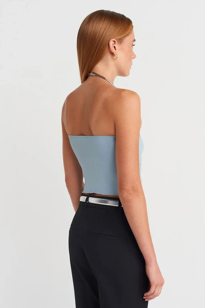 Dilvin Baby Blue DILVIN Women’s Strapless Crop Blouse With Tie Detail for Women | Best Price UAE