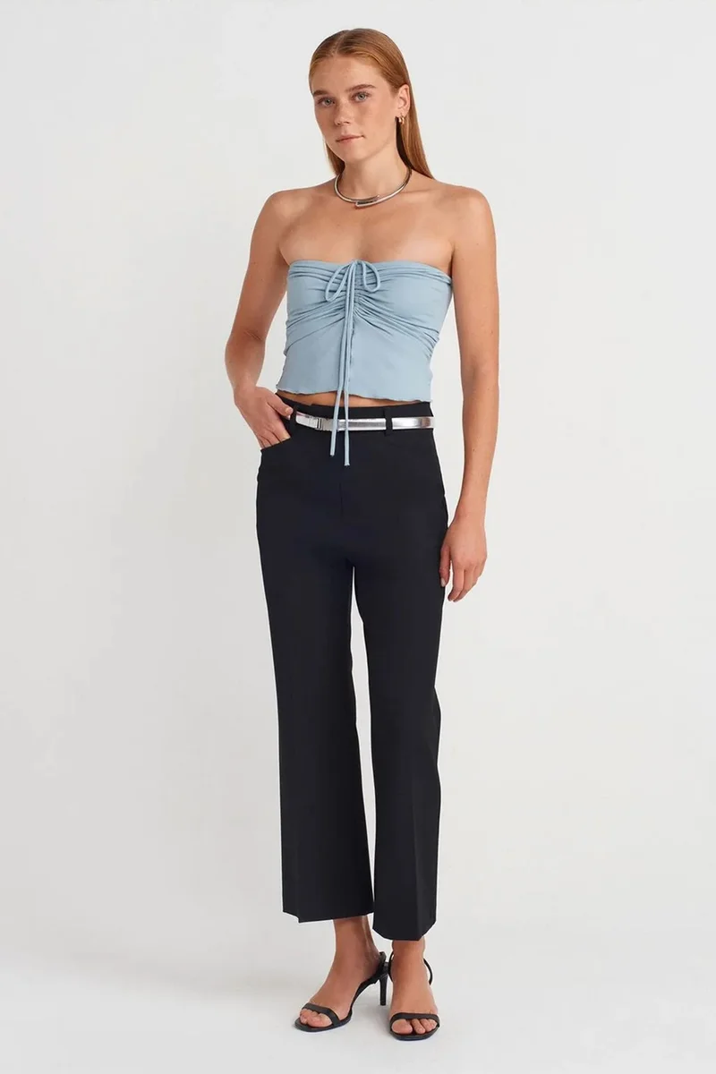 Dilvin Baby Blue DILVIN Women’s Strapless Crop Blouse With Tie Detail for Women | Best Price UAE