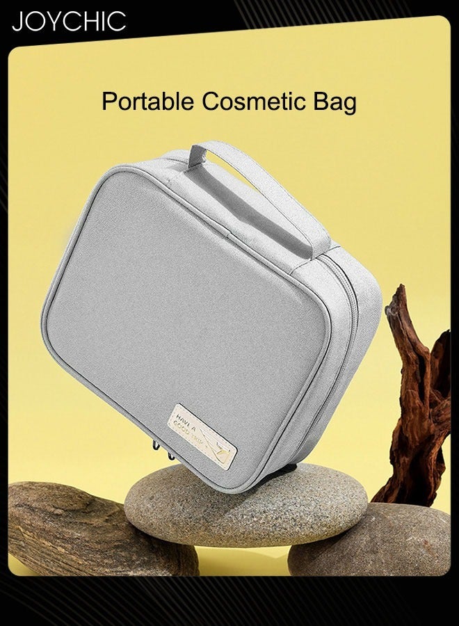Joychic حقيبة تخزين يومية مربعة بسيطة مقاومة للغبار بلون موحد للسفر ورحلات العمل حقيبة مستحضرات تجميل محمولة مقاومة للماء مع مقبض رمادي للنساء والرجال - Image 2