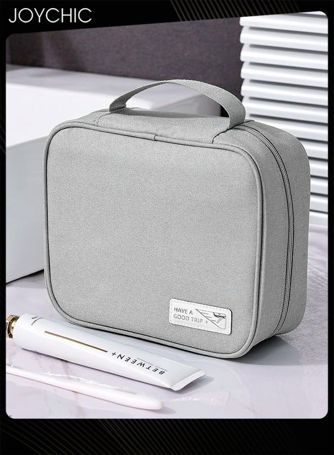 Joychic حقيبة تخزين يومية مربعة بسيطة مقاومة للغبار بلون موحد للسفر ورحلات العمل حقيبة مستحضرات تجميل محمولة مقاومة للماء مع مقبض رمادي للنساء والرجال - Image 3