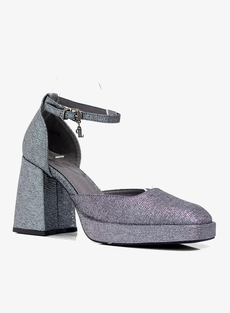 Ishta shimmer open waist 9cm platform heel pewter