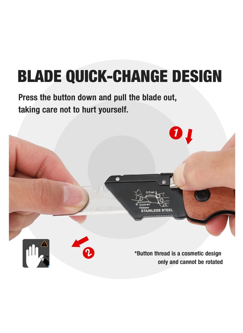 SYOSI - Folding Utility Knife with Stainless Steel Head Quick-change Blade & Back Lock Wood Handle Heavy Duty Box Cutter 1PC Razor Knife with Extra 10PC SK5 Blades - Image 1