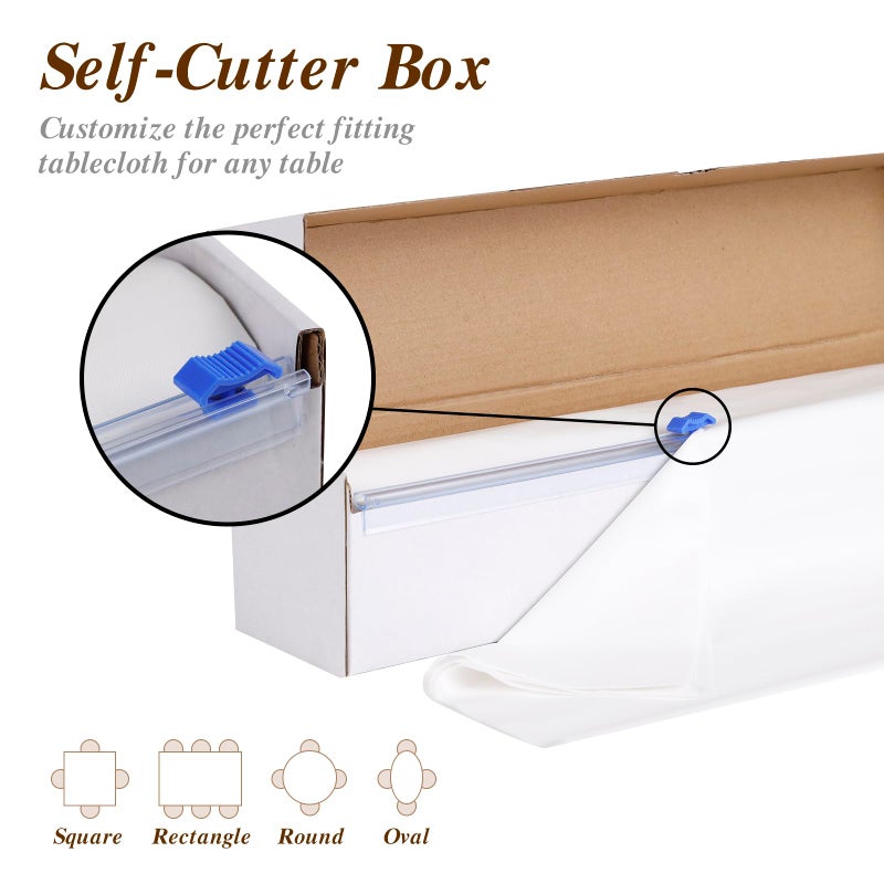 Goodluck 54 Inch X 300 Feet Plastic Table Cloths with Cutter Box, White Disposable Table Cover Roll, Plastic Tablecloth for Party, Banquet, Wedding, Birthday, Anniversary - Image 3