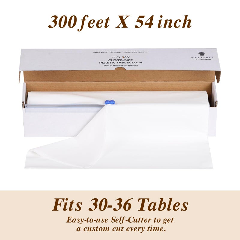 Goodluck 54 Inch X 300 Feet Plastic Table Cloths with Cutter Box, White Disposable Table Cover Roll, Plastic Tablecloth for Party, Banquet, Wedding, Birthday, Anniversary - Image 4