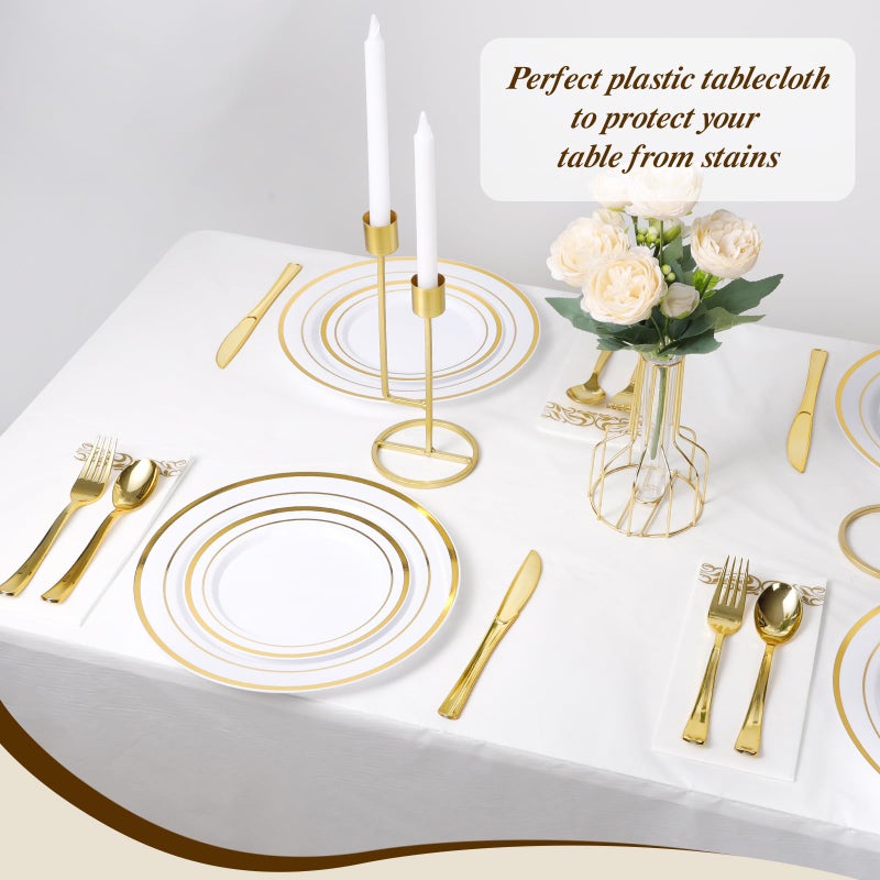 Goodluck 54 Inch X 300 Feet Plastic Table Cloths with Cutter Box, White Disposable Table Cover Roll, Plastic Tablecloth for Party, Banquet, Wedding, Birthday, Anniversary - Image 5