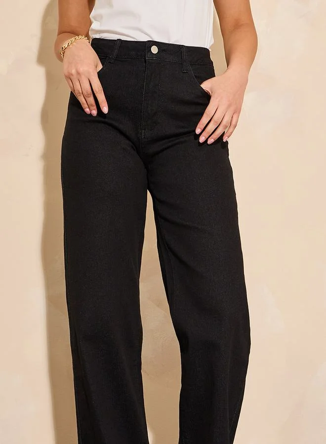 Styli High Rise Wide Leg Full Length Jeans