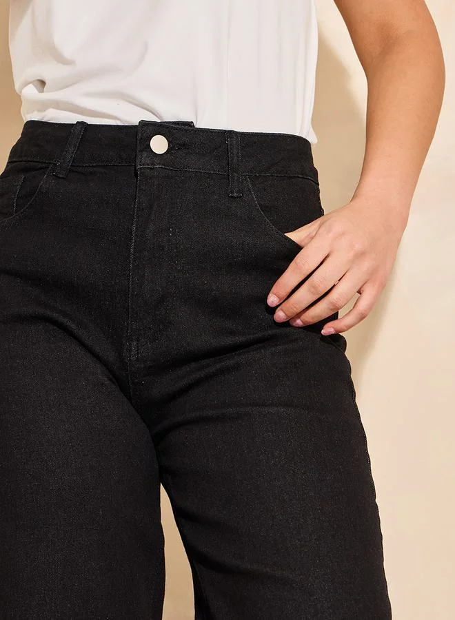 Styli High Rise Wide Leg Full Length Jeans