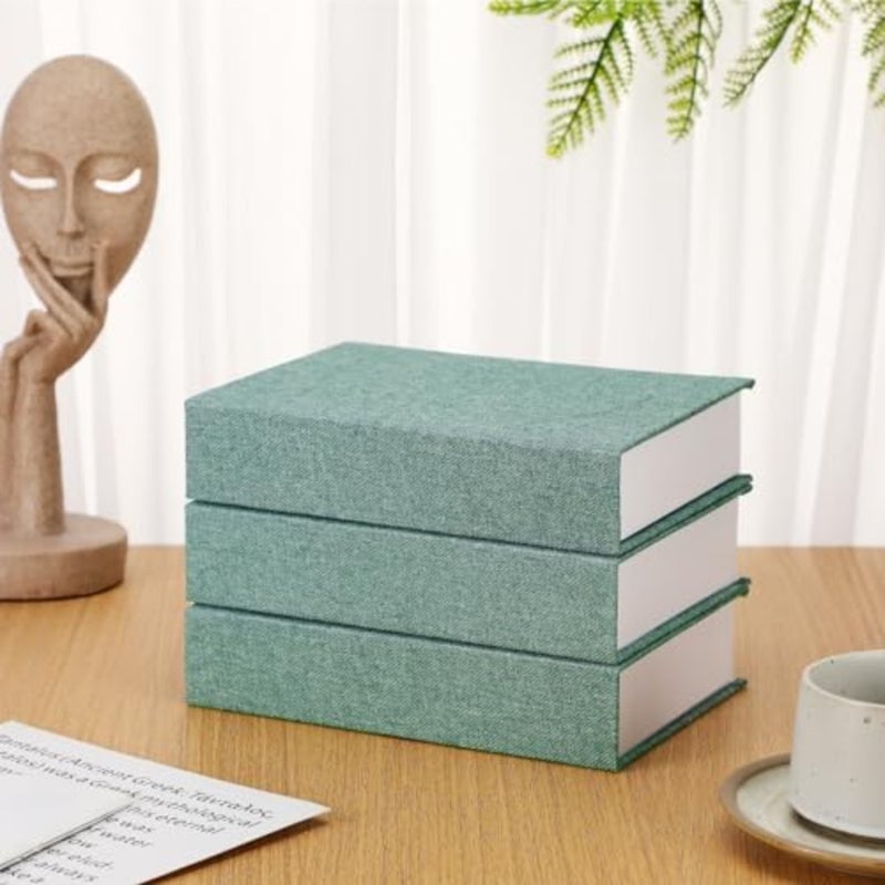 3 Pcs Decorative Book Box Modern Fake Book Storage Box Linen Faux Books for Bookshelf Decoration Coffee Table Book for DIY Crafts Green, 8.6 x 6.1 x 1.8 Inch - Image 5