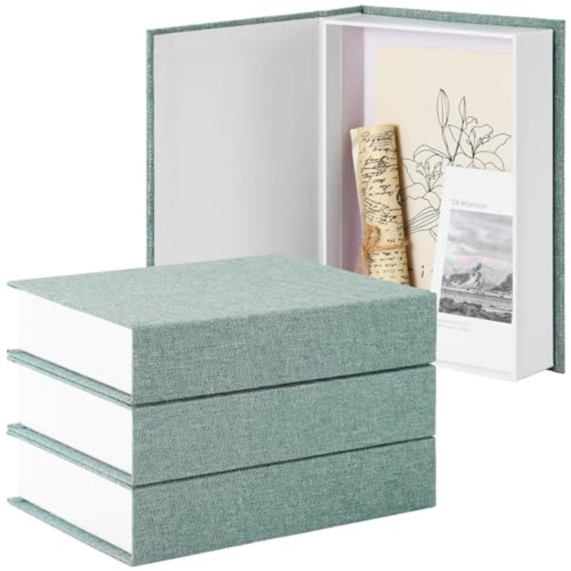 3 Pcs Decorative Book Box Modern Fake Book Storage Box Linen Faux Books for Bookshelf Decoration Coffee Table Book for DIY Crafts Green, 8.6 x 6.1 x 1.8 Inch - Image 1