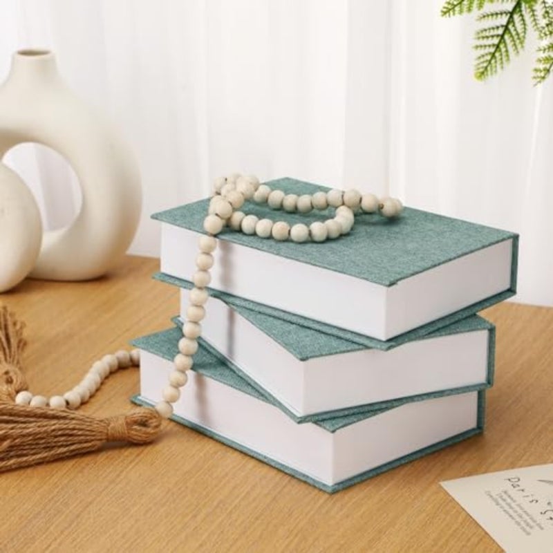 3 Pcs Decorative Book Box Modern Fake Book Storage Box Linen Faux Books for Bookshelf Decoration Coffee Table Book for DIY Crafts Green, 8.6 x 6.1 x 1.8 Inch - Image 4