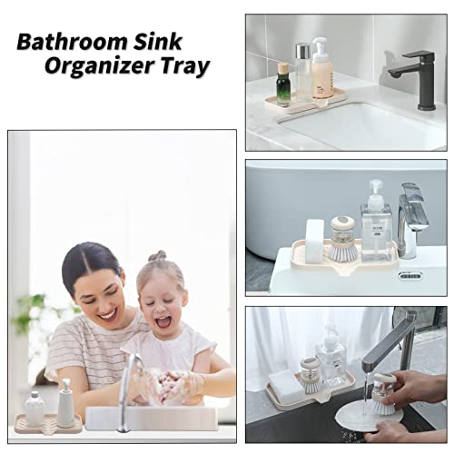 MicoYang Silicone Bathroom Soap Dishes with Drain Spout-Bathroom and Kitchen Sink Organizer,Sponge Holder,Dish Soap Tray,Perfect for Dispenser,Scrubber,Bottle,Cup on Sink or Counter-Tapioca 9.6"×5.3" - Image 3