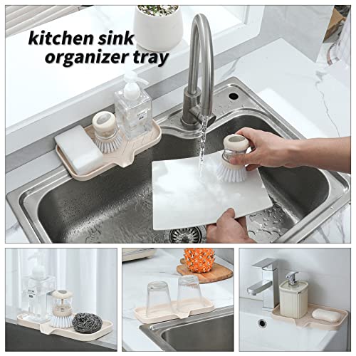 MicoYang Silicone Bathroom Soap Dishes with Drain Spout-Bathroom and Kitchen Sink Organizer,Sponge Holder,Dish Soap Tray,Perfect for Dispenser,Scrubber,Bottle,Cup on Sink or Counter-Tapioca 9.6"×5.3" - Image 4