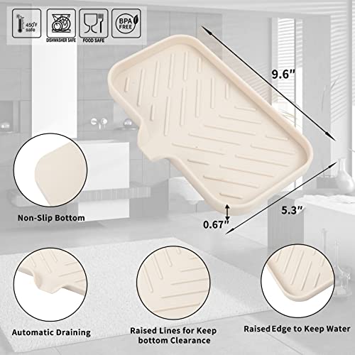 MicoYang Silicone Bathroom Soap Dishes with Drain Spout-Bathroom and Kitchen Sink Organizer,Sponge Holder,Dish Soap Tray,Perfect for Dispenser,Scrubber,Bottle,Cup on Sink or Counter-Tapioca 9.6"×5.3" - Image 2