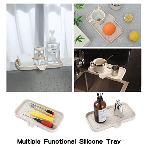 MicoYang Silicone Bathroom Soap Dishes with Drain Spout-Bathroom and Kitchen Sink Organizer,Sponge Holder,Dish Soap Tray,Perfect for Dispenser,Scrubber,Bottle,Cup on Sink or Counter-Tapioca 9.6"×5.3" - Image 5
