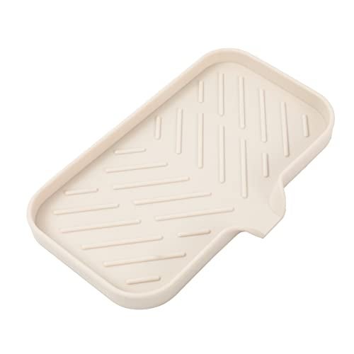 MicoYang Silicone Bathroom Soap Dishes with Drain Spout-Bathroom and Kitchen Sink Organizer,Sponge Holder,Dish Soap Tray,Perfect for Dispenser,Scrubber,Bottle,Cup on Sink or Counter-Tapioca 9.6"×5.3" - Image 1