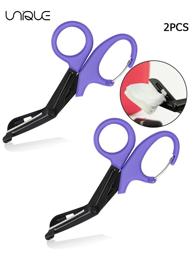 يونيك مقص الصدمات مقص طبي مع حلقة تسلق - 2 قطعة 7.5 بوصة مقص تمريض ضمادة - مقص جراحي ممتاز مطلي بالفلورايد للممرضات والأطباء وطلاب التمريض والإسعافات الأولية EMT EMS - بنفسجي - Image 1
