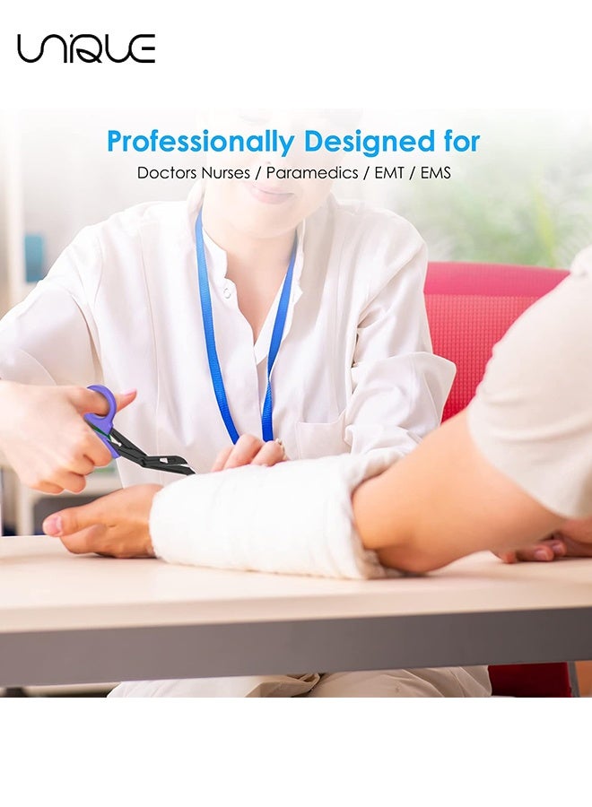 يونيك مقص الصدمات مقص طبي مع حلقة تسلق - 2 قطعة 7.5 بوصة مقص تمريض ضمادة - مقص جراحي ممتاز مطلي بالفلورايد للممرضات والأطباء وطلاب التمريض والإسعافات الأولية EMT EMS - بنفسجي - Image 3