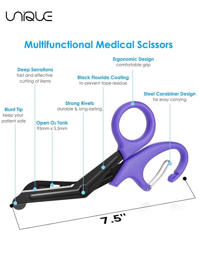 يونيك مقص الصدمات مقص طبي مع حلقة تسلق - 2 قطعة 7.5 بوصة مقص تمريض ضمادة - مقص جراحي ممتاز مطلي بالفلورايد للممرضات والأطباء وطلاب التمريض والإسعافات الأولية EMT EMS - بنفسجي - Image 2