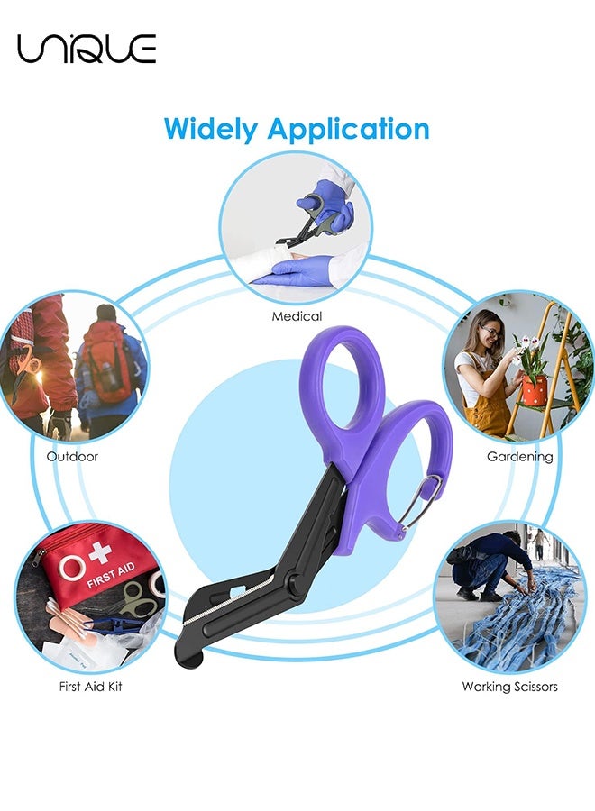 يونيك مقص الصدمات مقص طبي مع حلقة تسلق - 2 قطعة 7.5 بوصة مقص تمريض ضمادة - مقص جراحي ممتاز مطلي بالفلورايد للممرضات والأطباء وطلاب التمريض والإسعافات الأولية EMT EMS - بنفسجي - Image 4