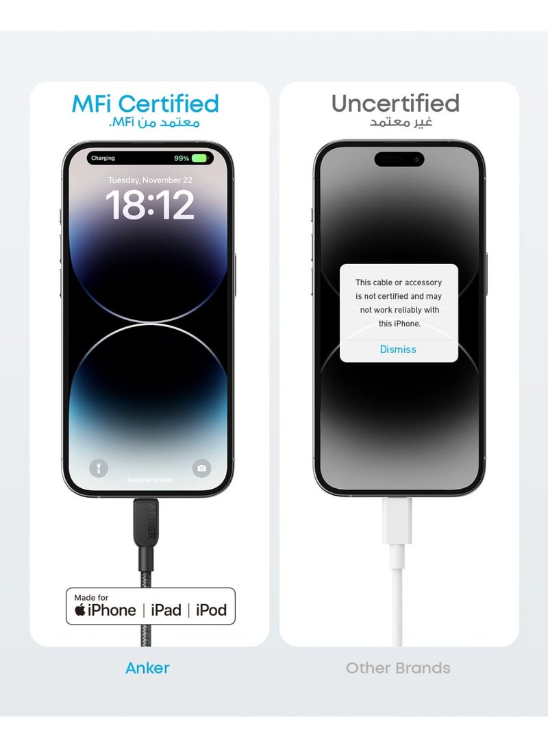 أنكر Anker USB C to Lightning Cable, USB-C to Lightning Braided Cable(1.8M, Black), MFi Certified, Fast Charging Cable for iPhone 14/14 Plus/14 Pro/14 Pro Max/13/12/11/X Series black - Image 5