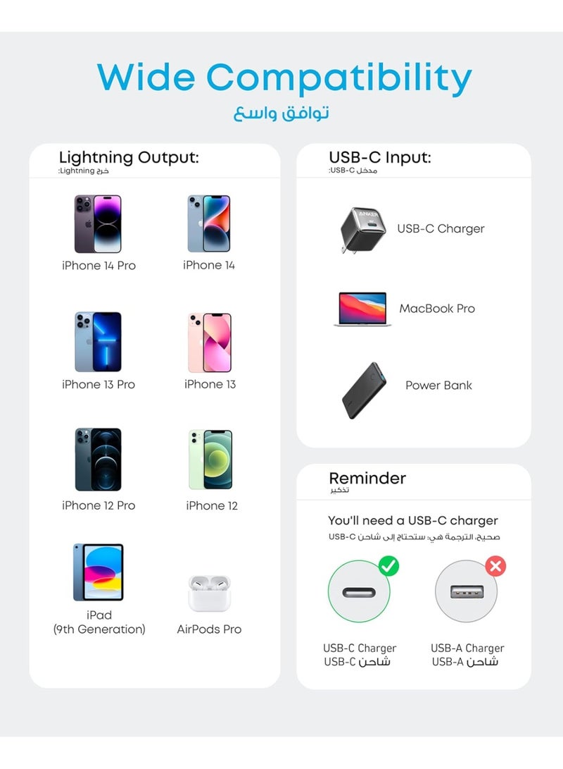 أنكر Anker USB C to Lightning Cable, USB-C to Lightning Braided Cable(1.8M, Black), MFi Certified, Fast Charging Cable for iPhone 14/14 Plus/14 Pro/14 Pro Max/13/12/11/X Series black - Image 4