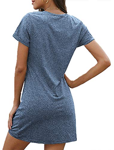 Locryz Women's Summer Short Sleeve Loose Fit Knot Dresses S Dusty Blue - Image 2