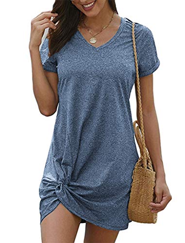 Locryz Women's Summer Short Sleeve Loose Fit Knot Dresses S Dusty Blue - Image 3
