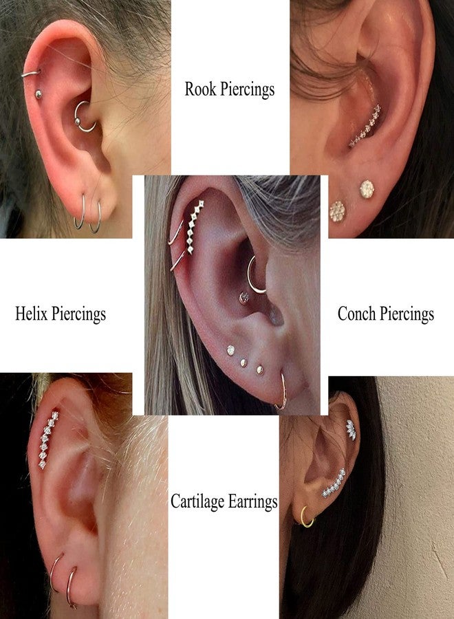 PLOMFOV 13Pairs 20G Cartilage Earrings for Women Men CZ Feather Barbell Earrings Stainless Steel Cartilage Hoop Earring 16G Tragus Conch Helix Piercing Jewelry Gold Tone - Image 2
