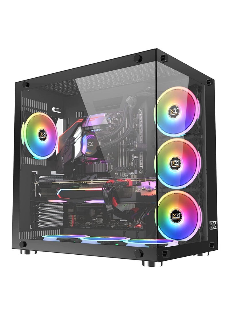 erorex - Aquarius Plus Tower Casing (ATX, USB3.0x2 + USB2.0x1, Front & Left TG, 7PCS CY120 Fan, Frontx3 + Bottomx3 + Rearx1) - Black | EN46423 - Image 1