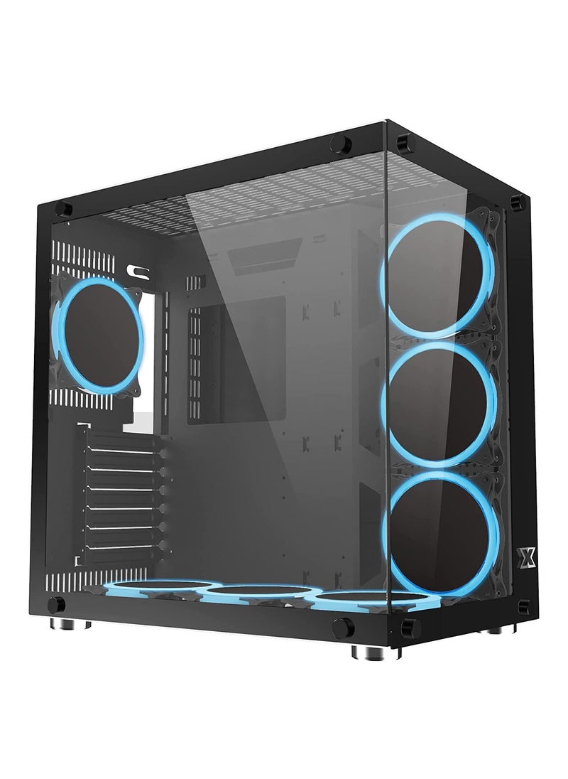 erorex - Aquarius Plus Tower Casing (ATX, USB3.0x2 + USB2.0x1, Front & Left TG, 7PCS CY120 Fan, Frontx3 + Bottomx3 + Rearx1) - Black | EN46423 - Image 1